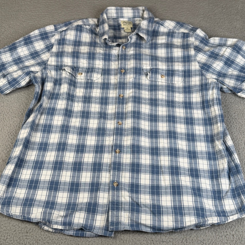 Orton Brothers Shirt Mens 3XL Blue Plaid Button Down Long Sleeve Cotton Flap Pkt